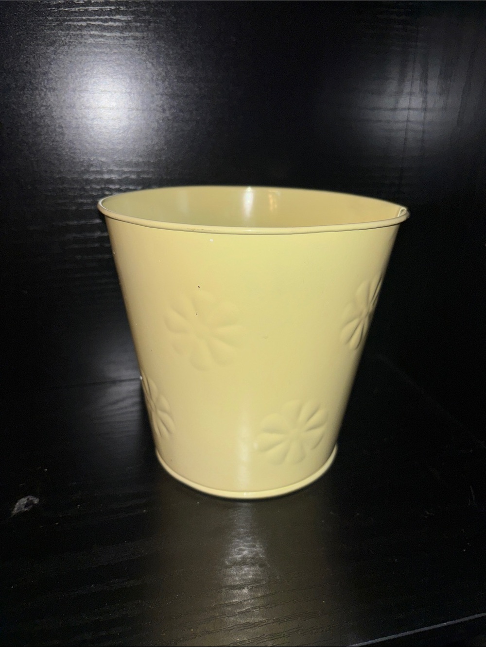 Yellow Floral Embossed Metal Planter